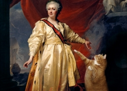 Dmitry Levitsky, Portrait of Catherine II the Legislator with Cat as the Symbol of Justice   Дмитрий Левицкий,  Портрет Екатерины II - законодательницы в храме Кота как символа Правосудия