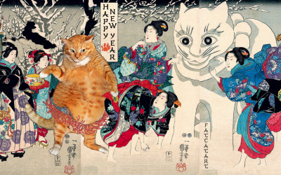 Utagawa Kuniyoshi, Fat Cat and Giant Snow Cat