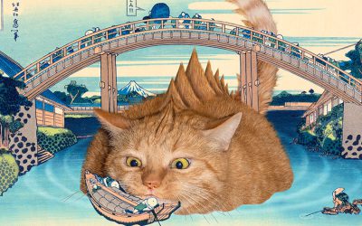 Catzilla pops up under the Mannen Bridge at Fukagawa